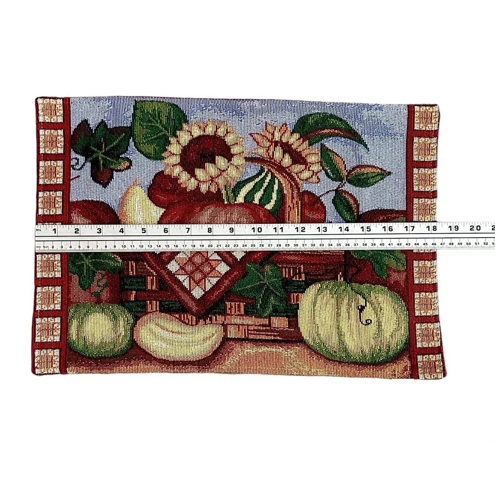 Woven Tapestry Placemats Fall Autumn Farm Harvest‎ Sunflowers Set Of 4